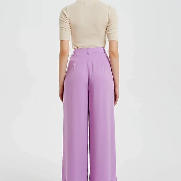 Sz US M Tronjori Wide-Leg Women's Pants Lilac Tronjori Women High Waist Casual - Picture 4 of 10